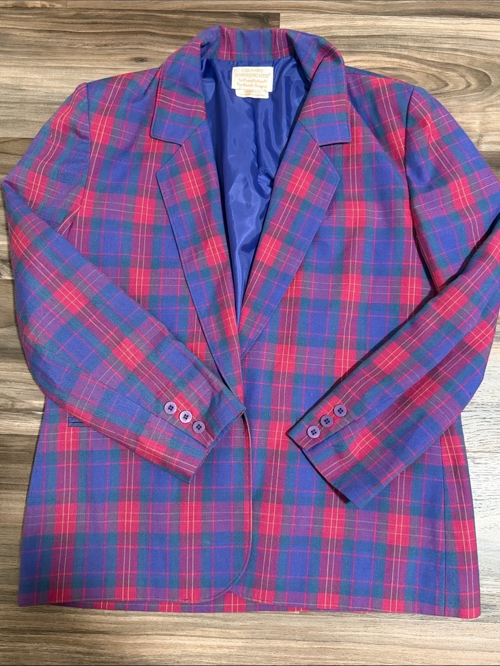 VTG Pendleton Blazer Women’s Size 10 Pink Blue Green Plaid Silk Blend Preppy